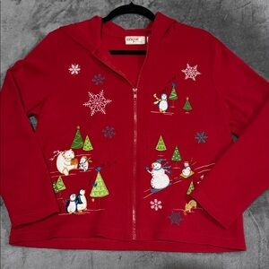 Vintage Onque Petite Red Holiday Zipper Hoodie Women's Size Petite Medium